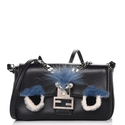 Fendi Nappa Rabbit Fox Fur Micro Buggie Baguette Black 1 of 7