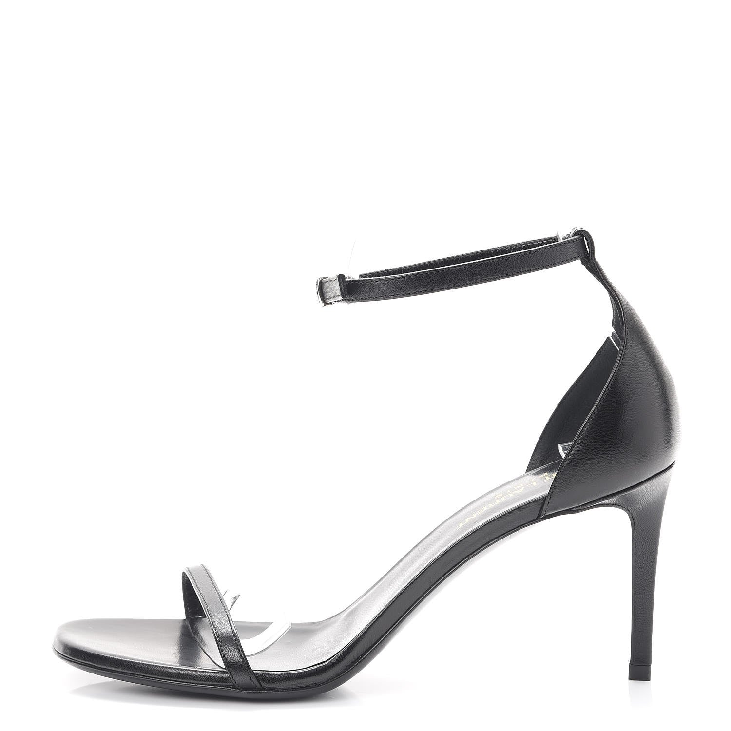 Saint Laurent Calfskin Jane 80 Ankle Strap Sandals 37.5 Black 1 of 9