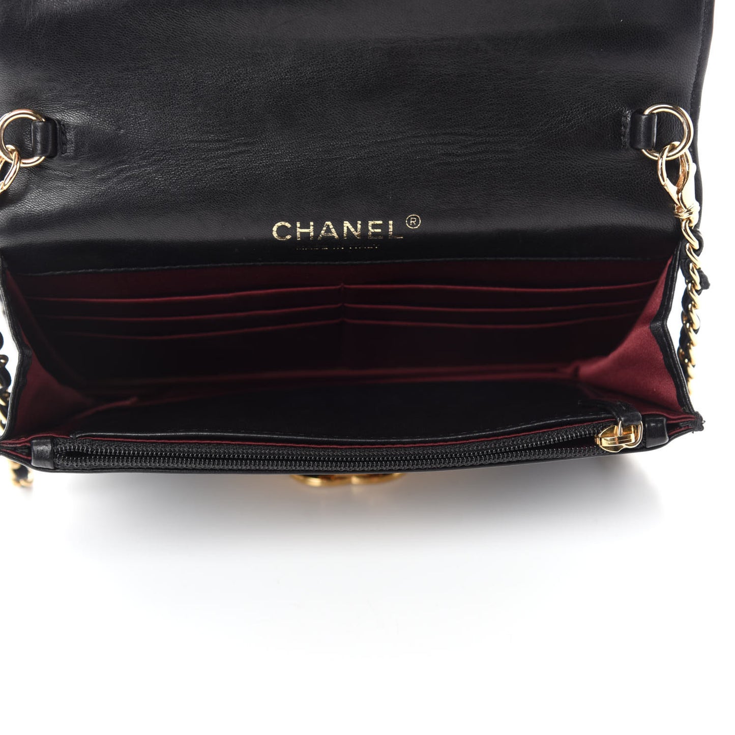 Lambskin Quilted Golden Class Wallet on Chain WOC Black