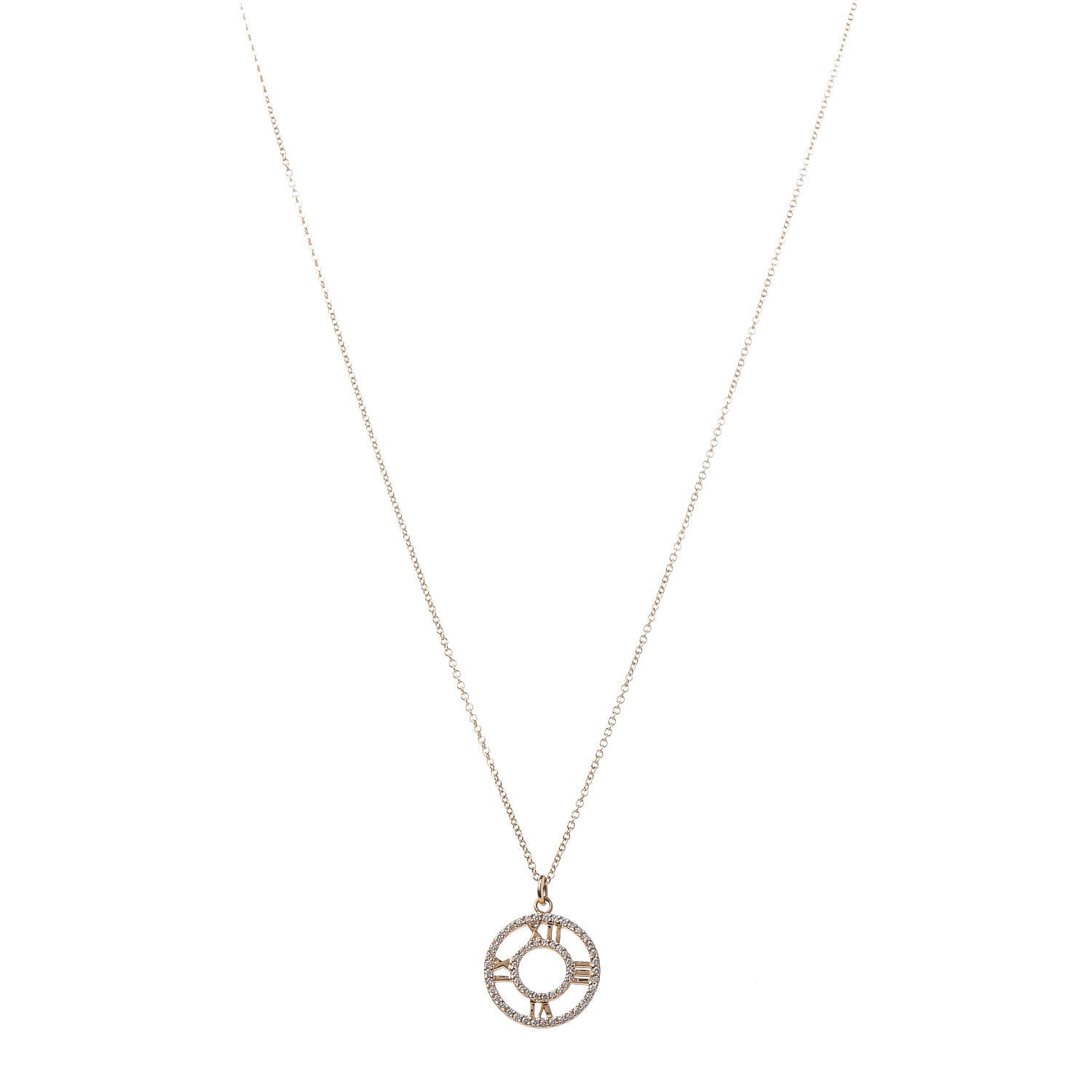 Tiffany 18K Rose Gold Diamond Small Atlas Open Pave Pendant Necklace 1 of 7