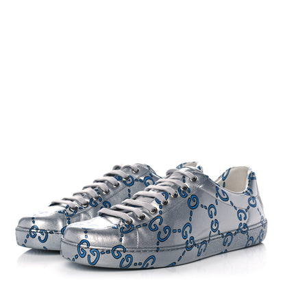 Gucci Miro Rubber Wax GucciGhost Print Mens New Ace Sneakers 8 Silver 3 of 10