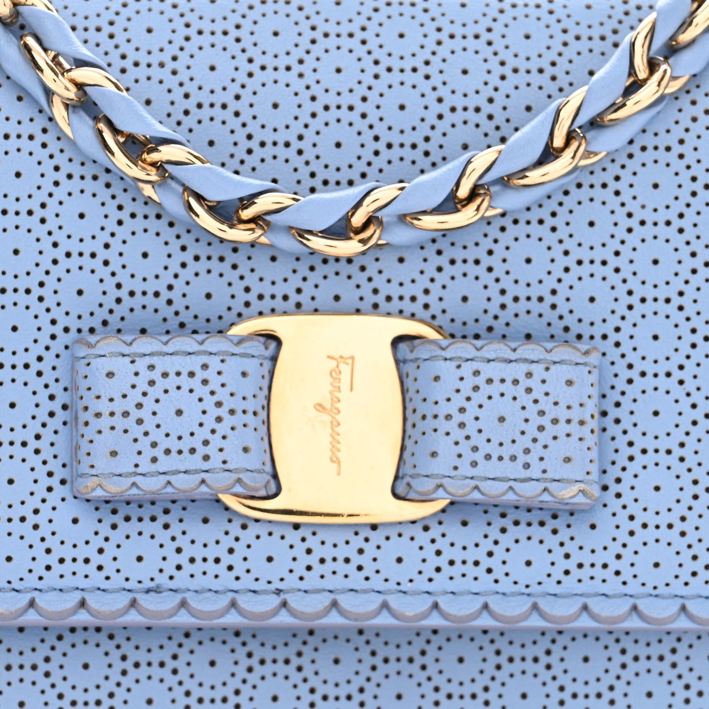 Perforated Calfskin Mini Ginny Shoulder Bag Blue