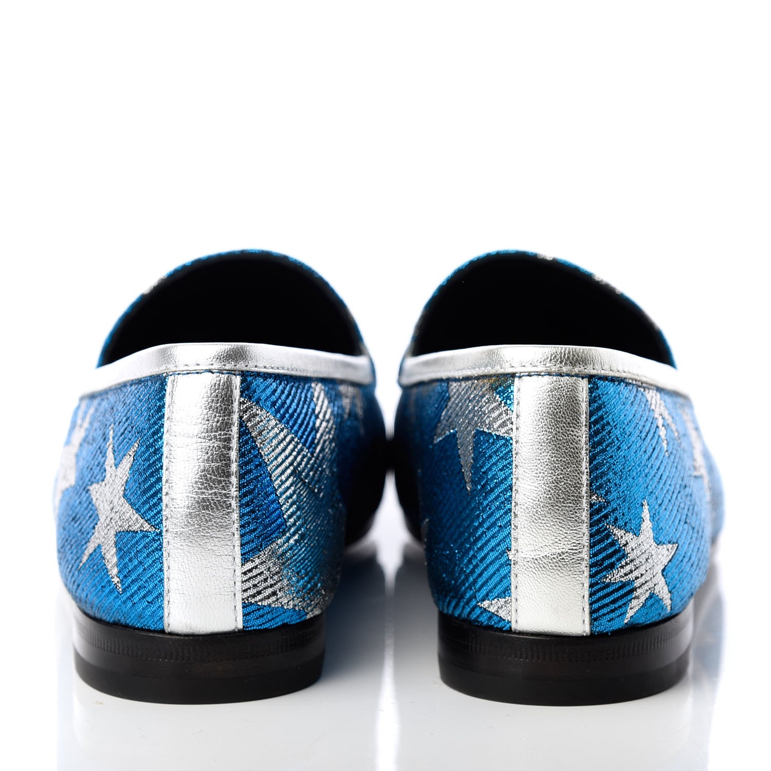 Gucci Lurex Calfskin Starry Sky Womens Jordaan Loafers 39.5 Bluette Silver 7 of 10