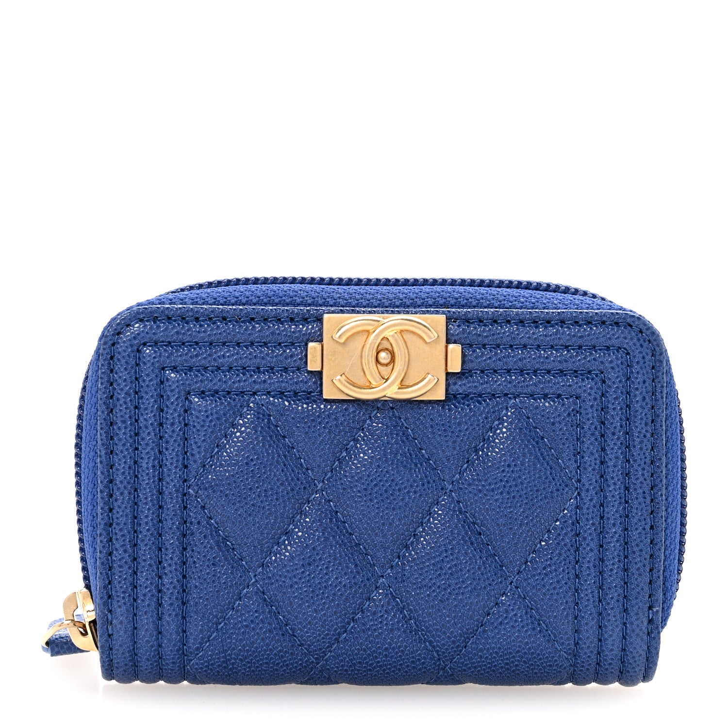 Chanel Caviar Quilted Boy Zip Around Coin Purse Wallet Blue 1 of 8