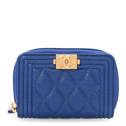 Chanel Caviar Quilted Boy Zip Around Coin Purse Wallet Blue 1 of 8