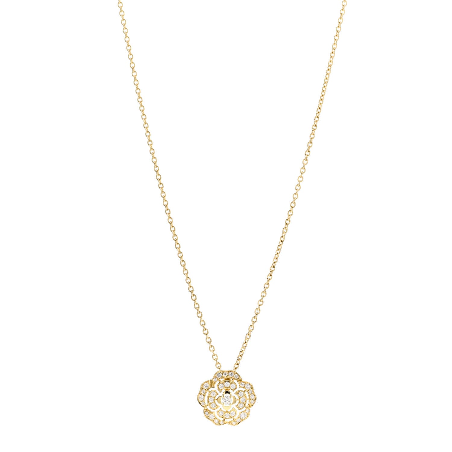 Chanel 18K Yellow Gold Diamond Bouton de Camelia Pendant Necklace 1 of 6