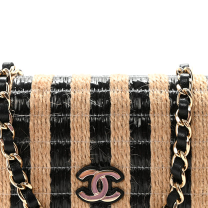 Chanel Raffia Jute Striped Belt Bag Black Beige 9 of 12