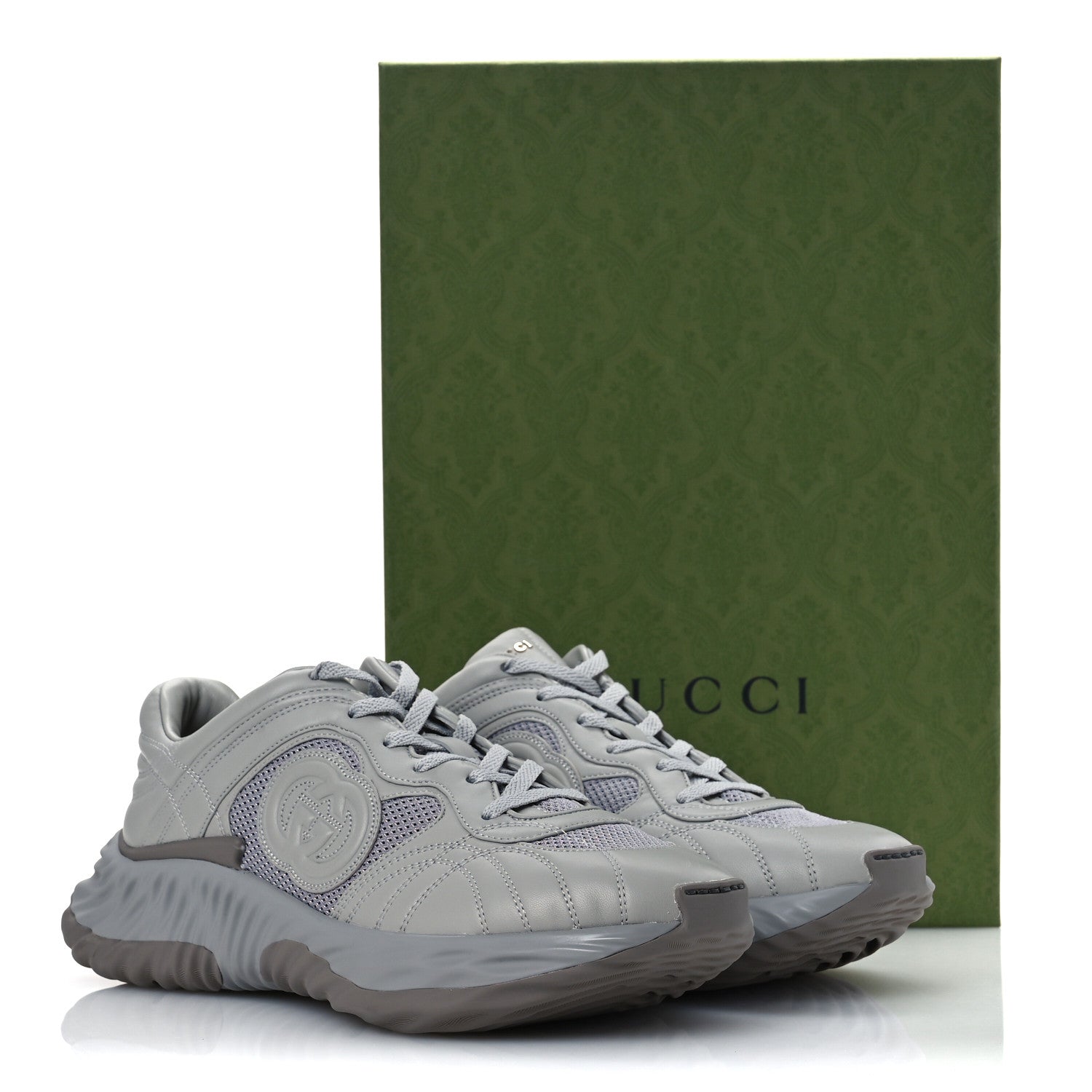 Gucci New Nappa Sombre Interlocking G Ripple Mens Platform Sneakers 11.5 Grey Sky 11 of 11