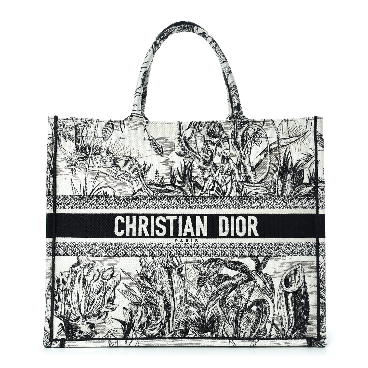 Christian Dior Canvas Embroidered Toile De Jouy Book Tote White Black 1 of 9