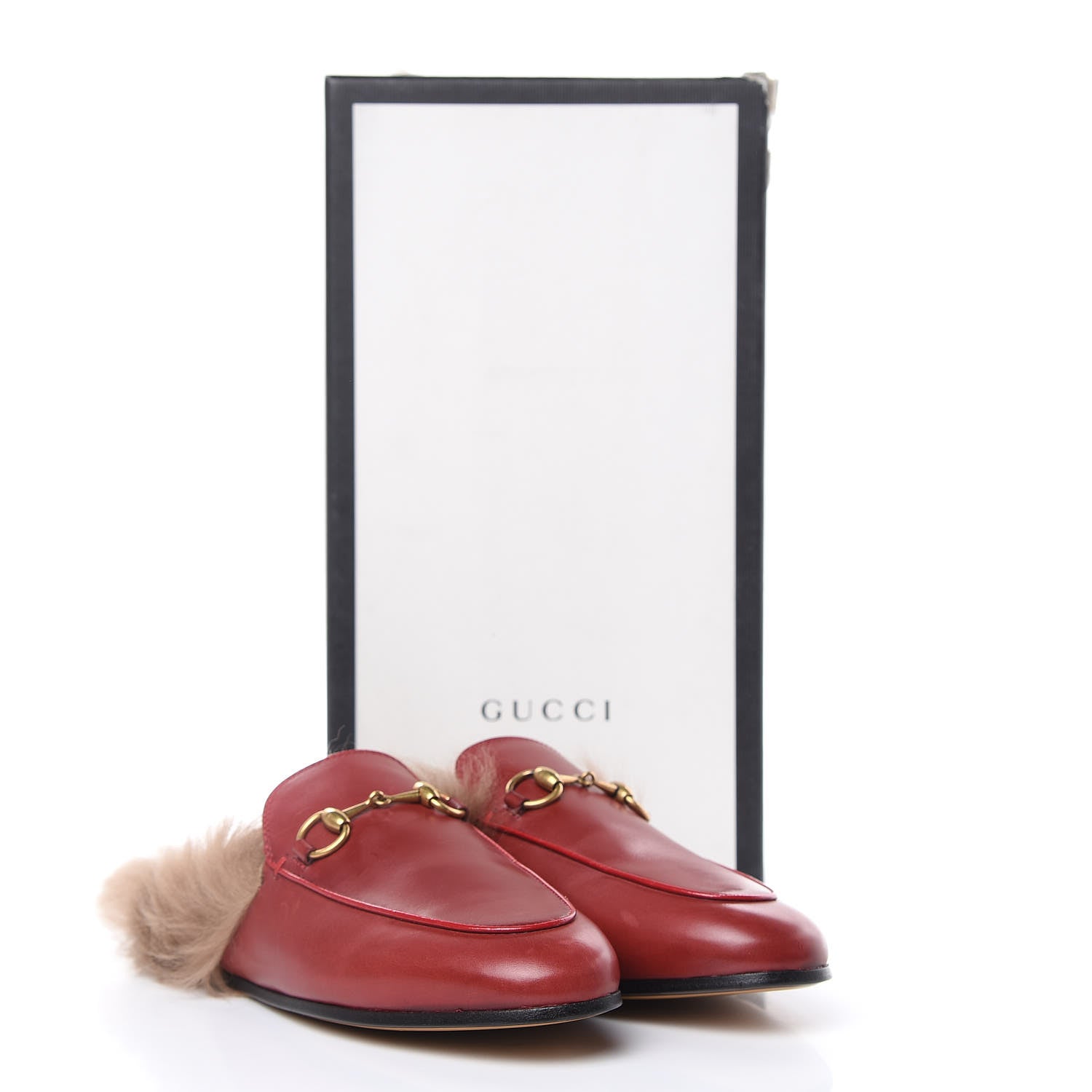 Gucci Betis Glamour Calfskin Fur Womens Princetown Slippers 36 Hibiscus Red Naturale 13 of 13