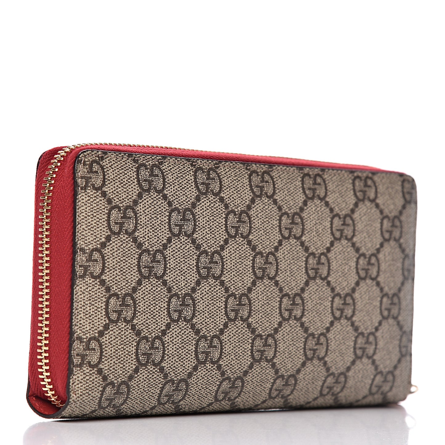 GG Supreme Monogram Bosco Patch Zip Around Wallet Beige Malva Hibiscus Red