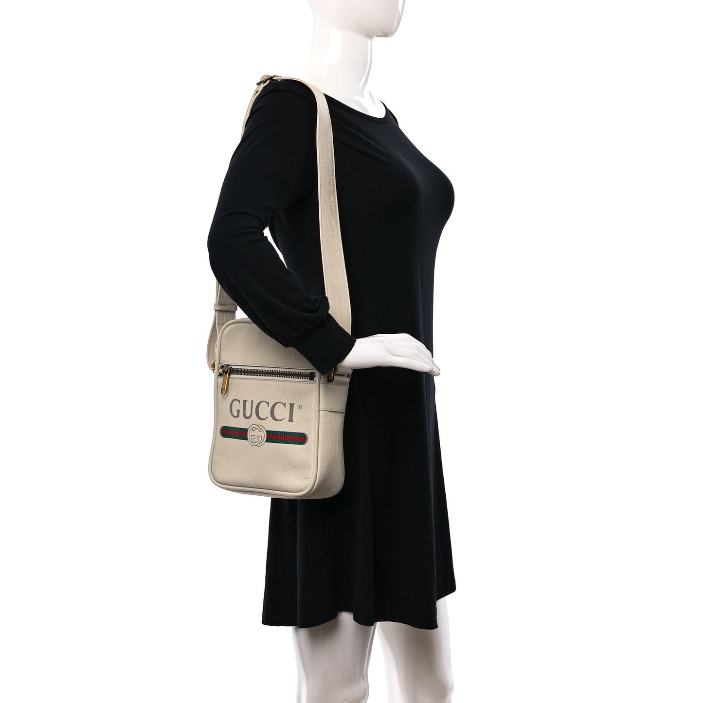 Grained Calfskin Logo Messenger Bag White