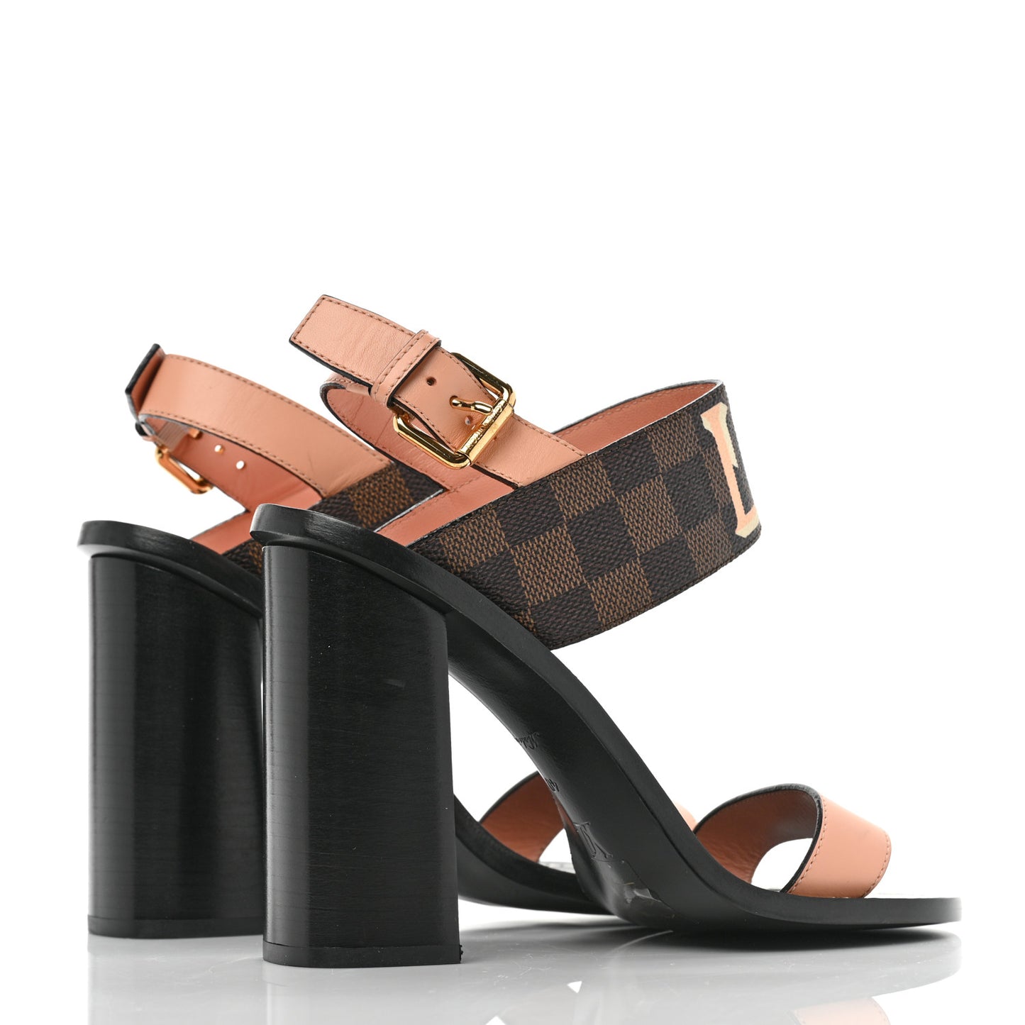 Calfskin Damier Ebene Passenger Heeled Sandals 40 Venus Pink