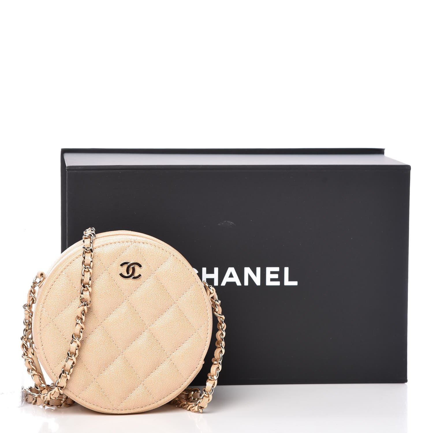 Chanel Iridescent Caviar Quilted Round Clutch With Chain Beige 8 of 8