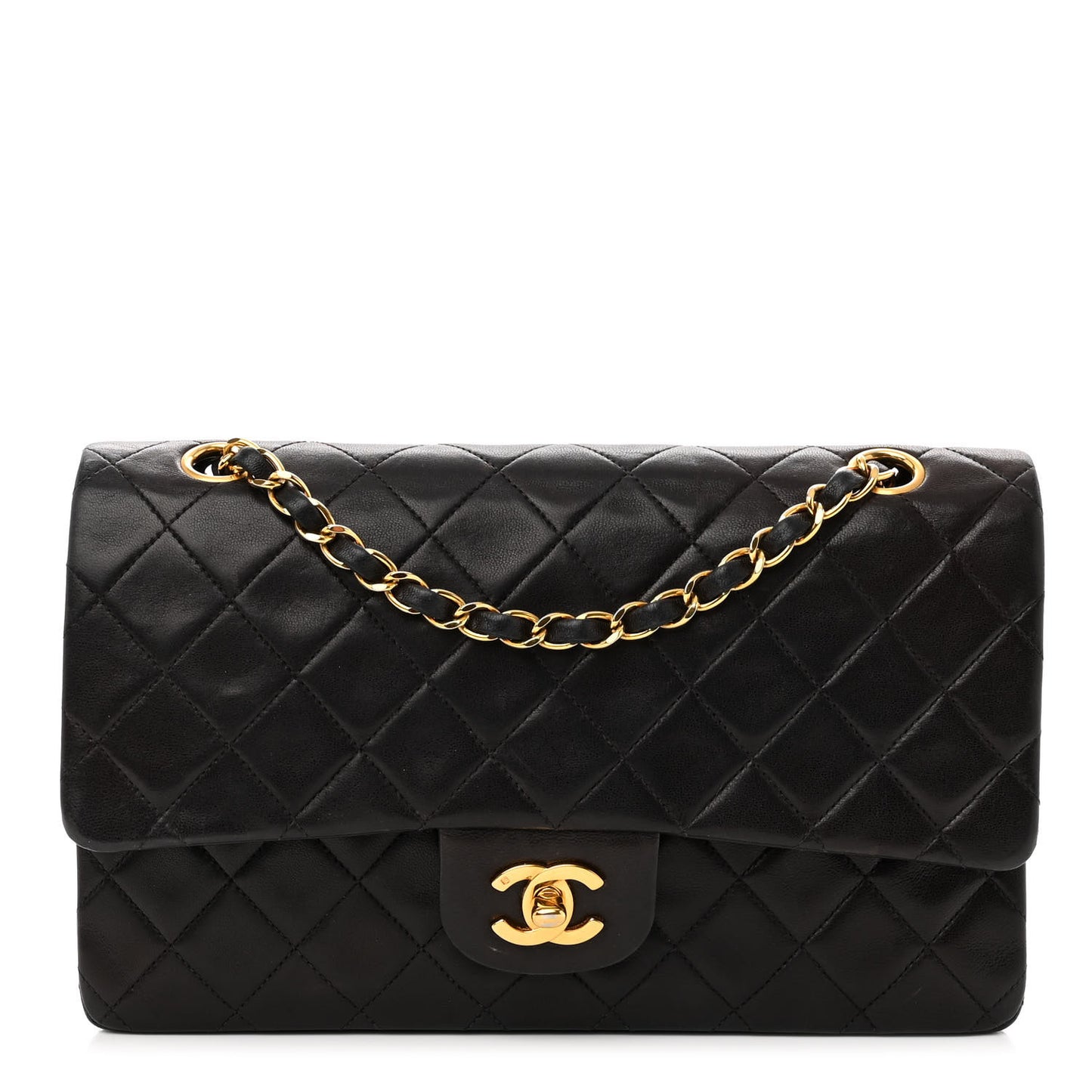 Lambskin Quilted Medium Double Flap Black