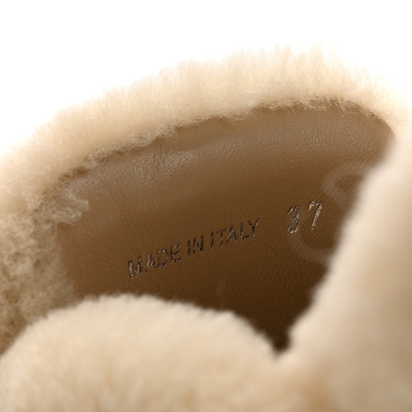 Shearling Metal Triangle Logo Loafer Mules 37 Beige