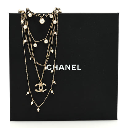 Chanel Pearl Crystal Lambskin CC Short Multi Strand Necklace Gold Black 5 of 5