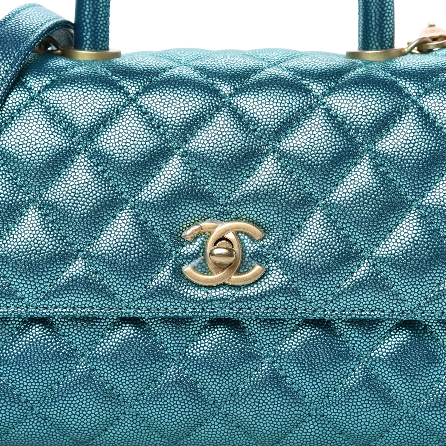 Chanel Metallic Caviar Quilted Mini Coco Handle Flap Blue 10 of 10