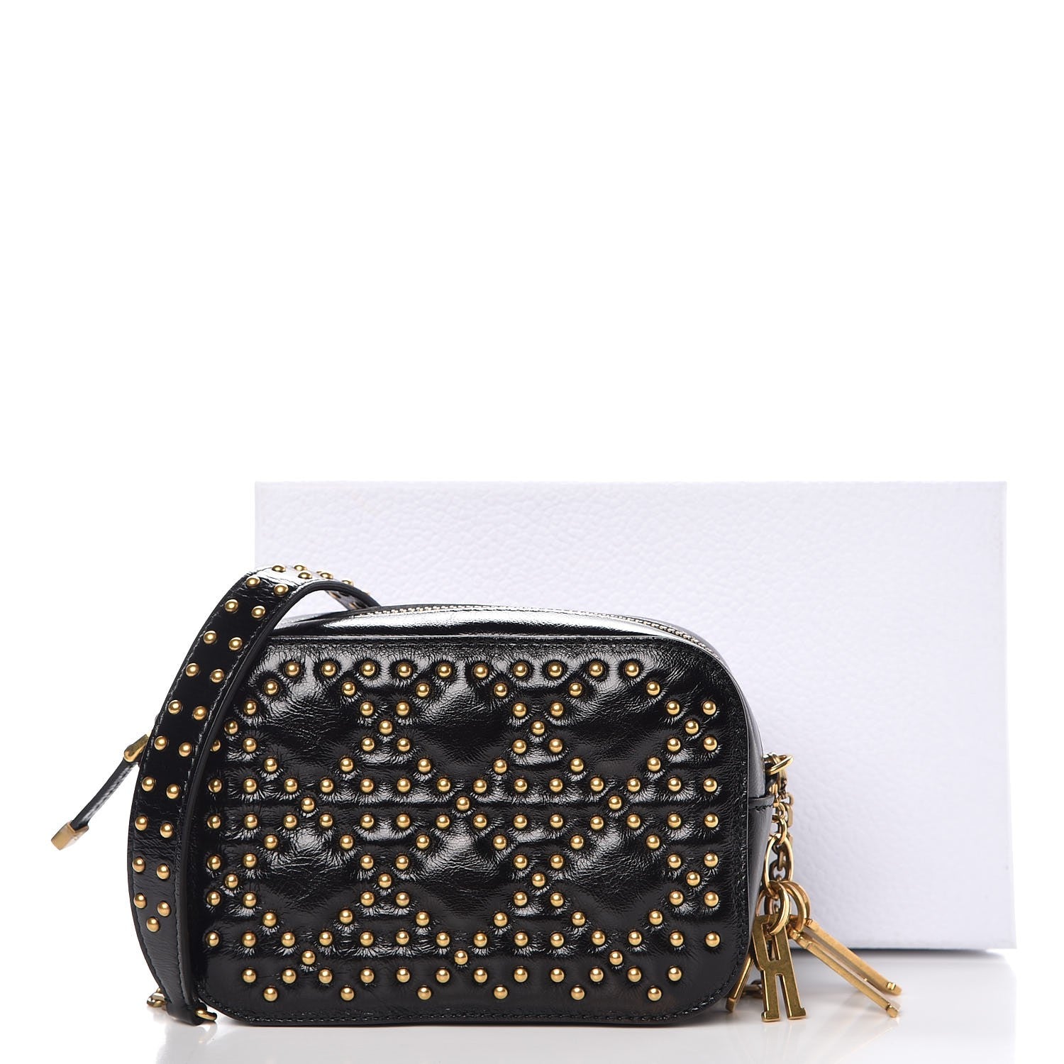 Christian Dior Crinkled Calfskin Studded Cannage Camera Case Black 10 of 10