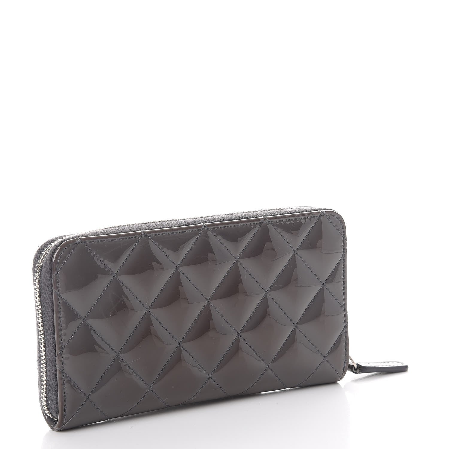Chanel Patent Quilted Small Zip Around Wallet Grey 3 of 12