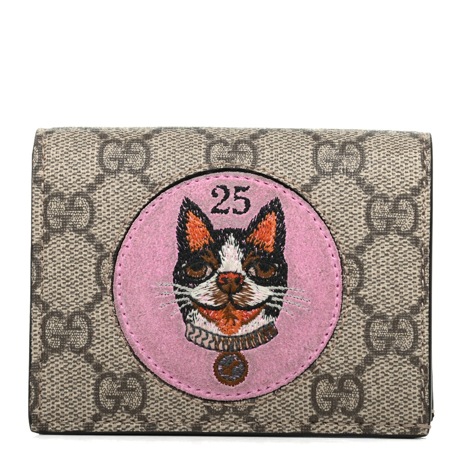 Gucci GG Supreme Monogram Bosco Patch Card Case Wallet Beige Malva Hibiscus Red 1 of 8
