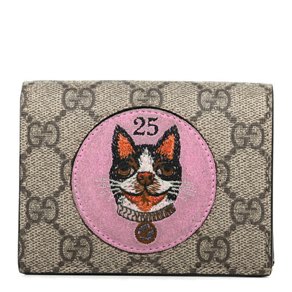 Gucci GG Supreme Monogram Bosco Patch Card Case Wallet Beige Malva Hibiscus Red 1 of 8