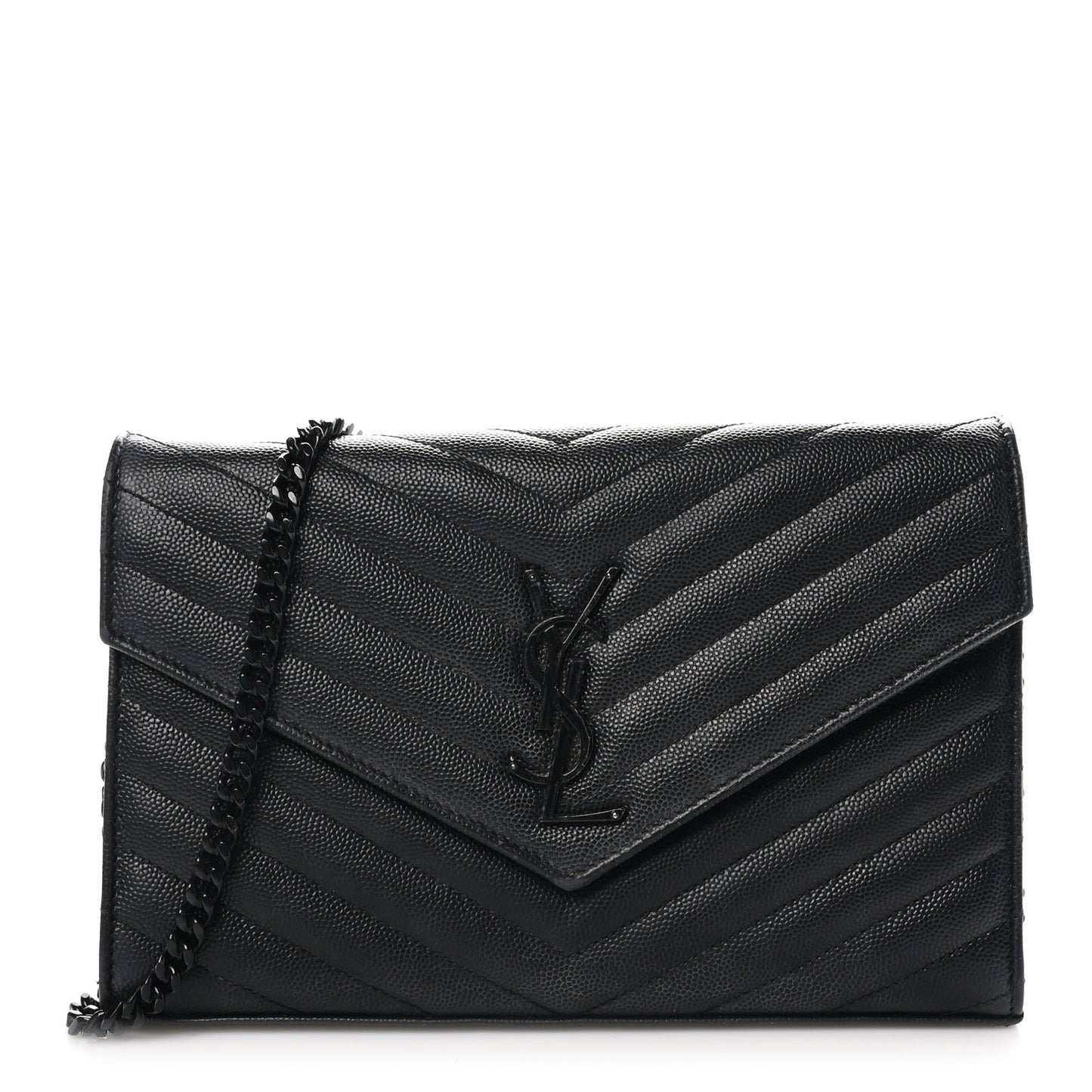 Grain De Poudre Matelasse Chevron Monogram Monochrome Chain Wallet Black