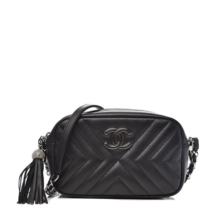 Chanel Lambskin Diagonal Chevron Quilted Tassel Camera Case Black 1 of 12