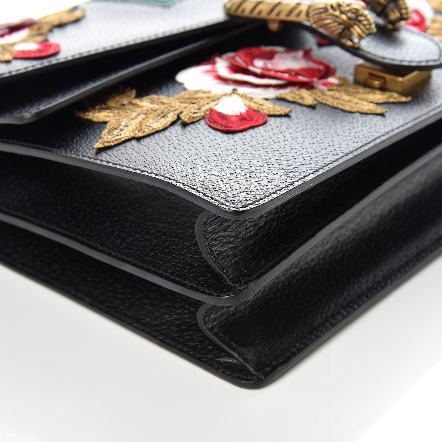 Calfskin Web Floral Embroidered Medium Dionysus Shoulder Bag Black