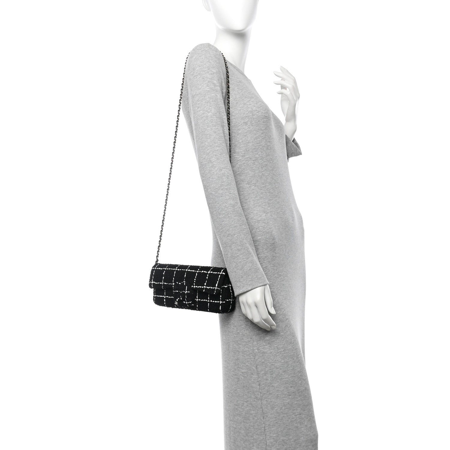 Chanel Tweed Quilted East West Camellia Clutch  Black White 2 of 11