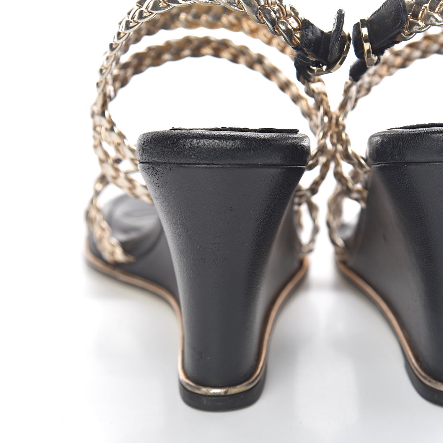 Chanel Metallic Calfskin Braided Wedge Sandals 36.5 Gold 7 of 15