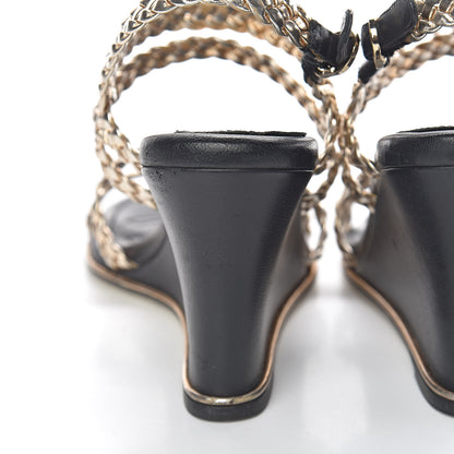 Chanel Metallic Calfskin Braided Wedge Sandals 36.5 Gold 7 of 15