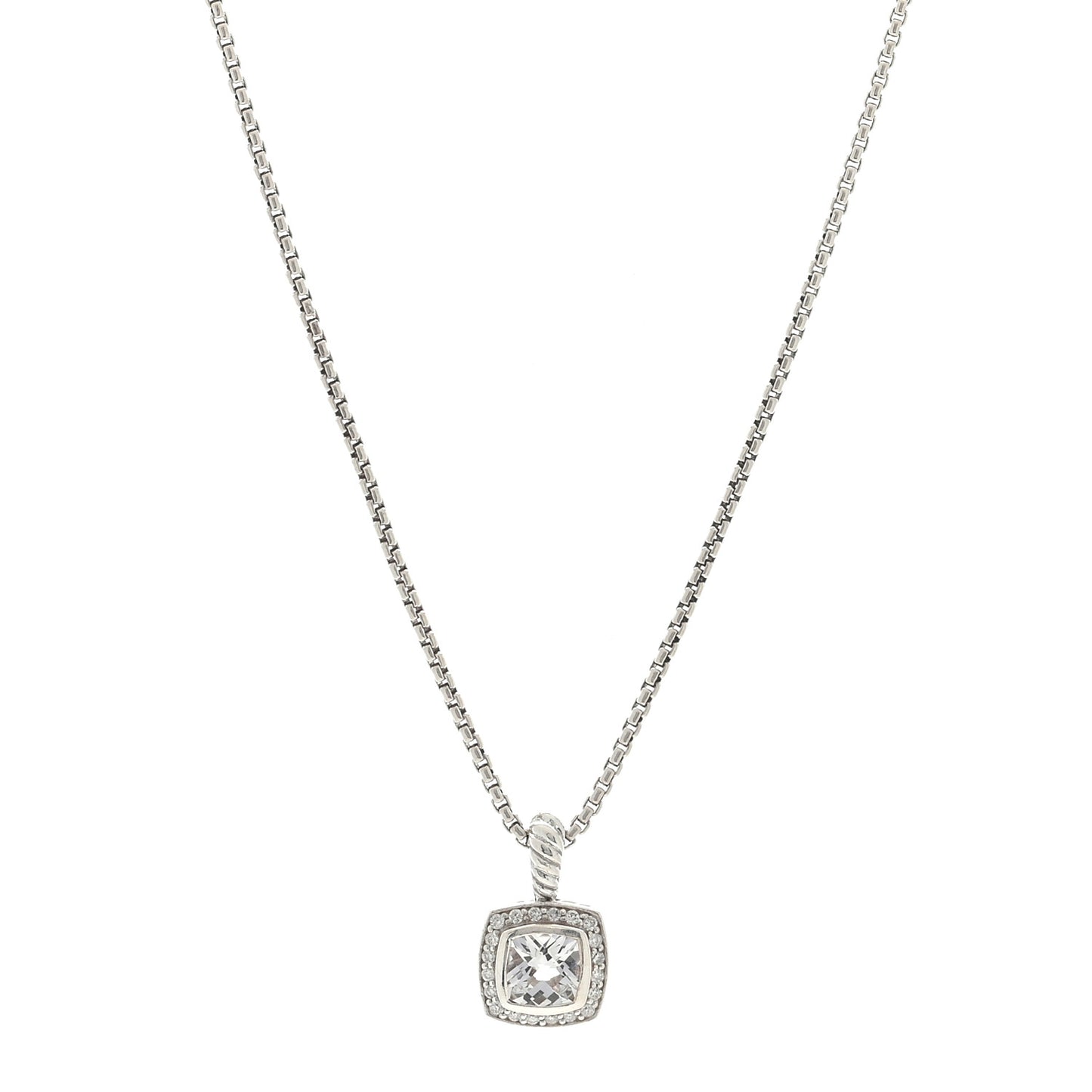 Sterling Silver Diamond White Topaz 7mm Petite Albion Pendant Necklace