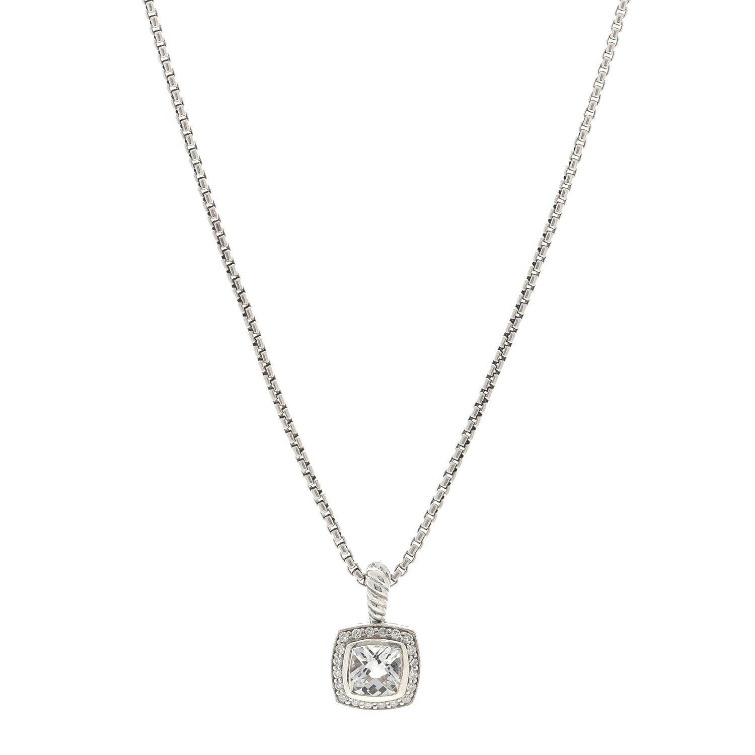 David Yurman Sterling Silver Diamond White Topaz 7mm Petite Albion Pendant Necklace 1 of 3