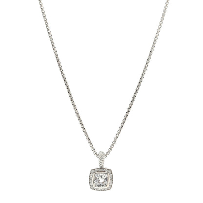 David Yurman Sterling Silver Diamond White Topaz 7mm Petite Albion Pendant Necklace 1 of 3