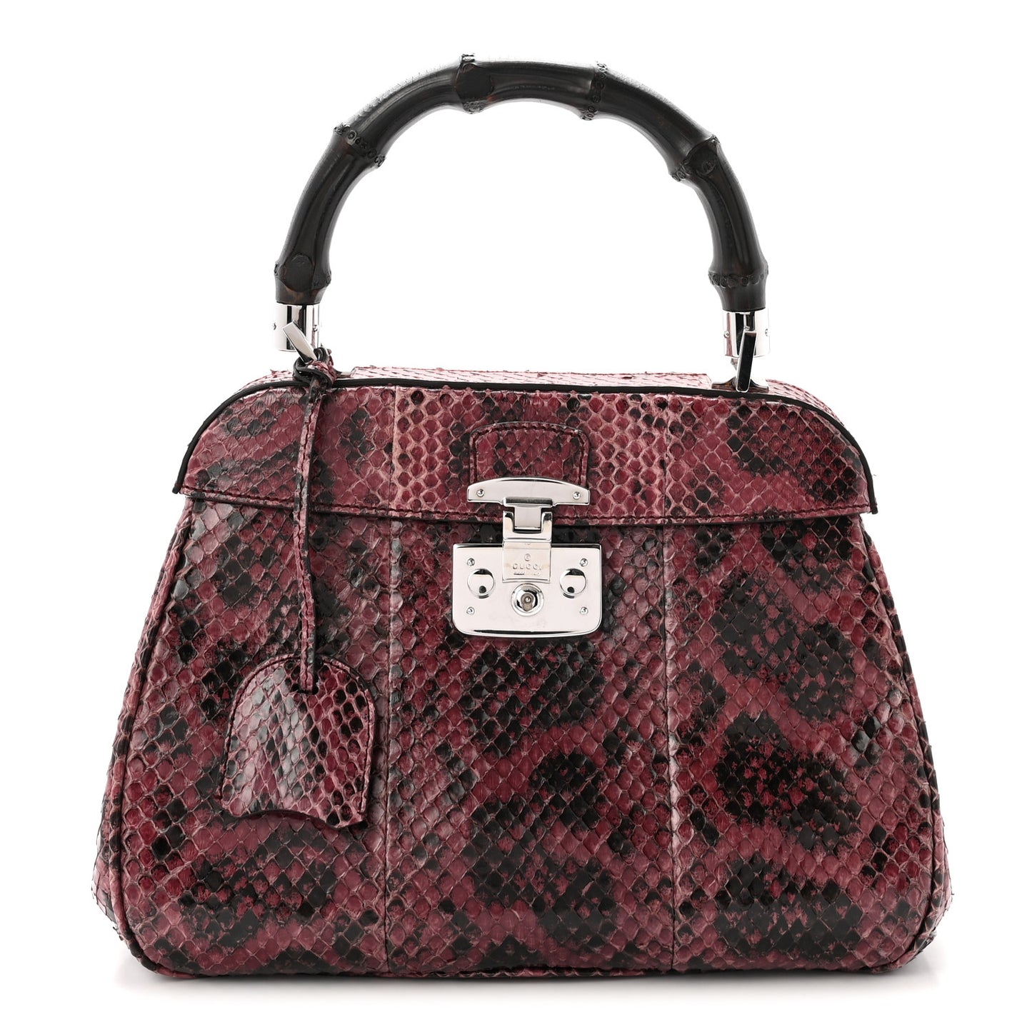 Snakeskin Bamboo Medium Lady Lock Top Handle Bag Purple