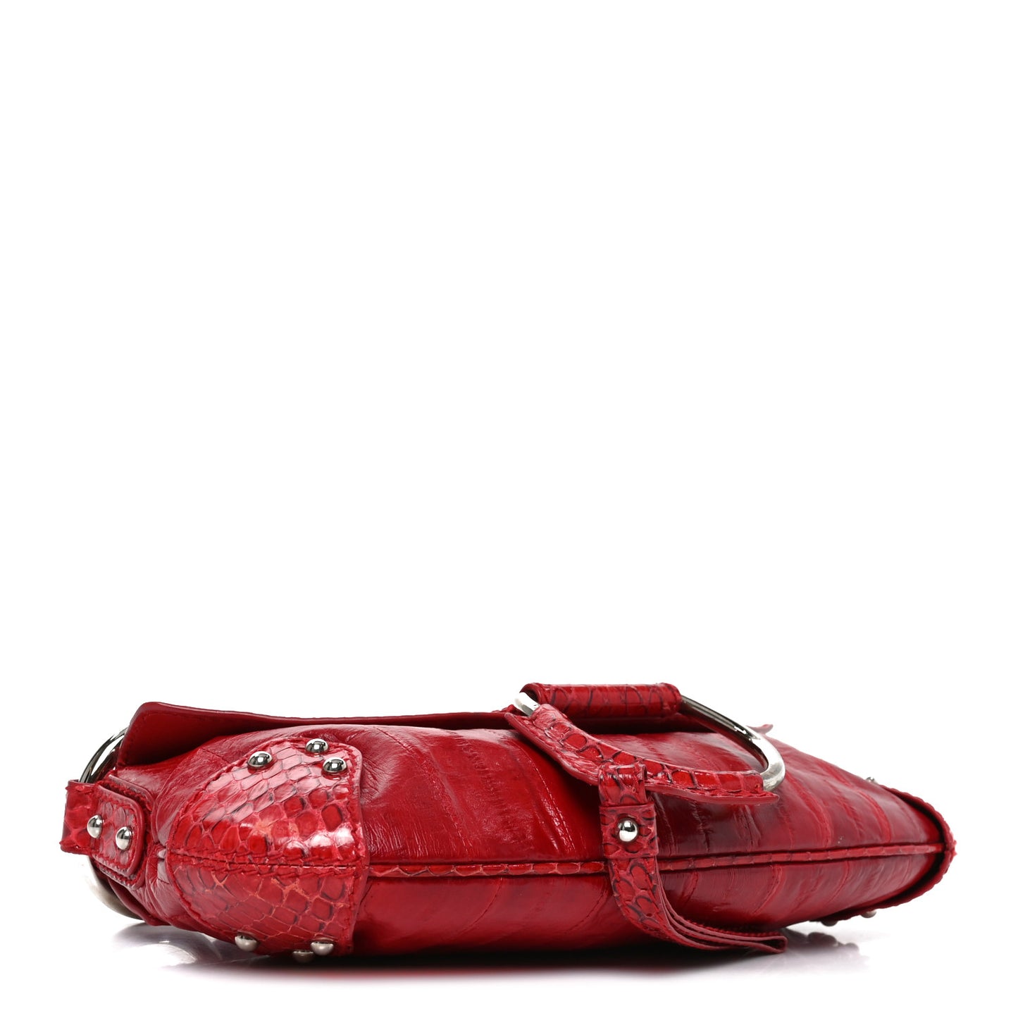 Snakeskin Eel O-Ring Baguette Shoulder Bag Red