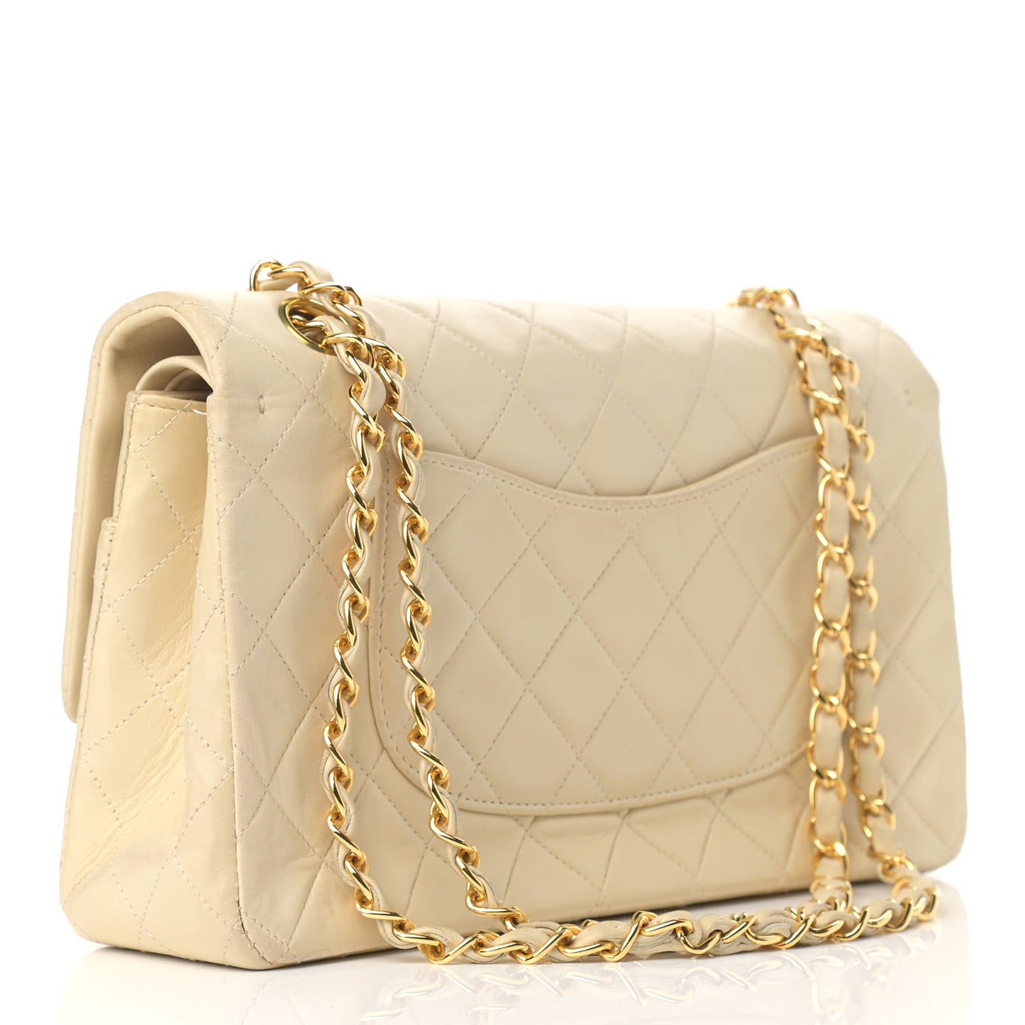 Lambskin Quilted Medium Double Flap Light Beige
