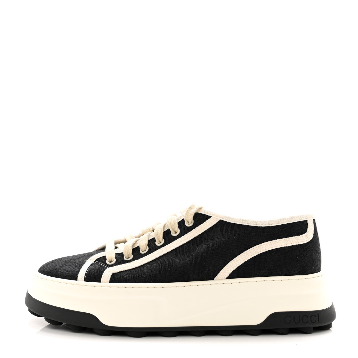 Gucci GG Monogram Mens 1977 Tennis Platform 52mm Sneakers 9 Black Mystic White 1 of 13