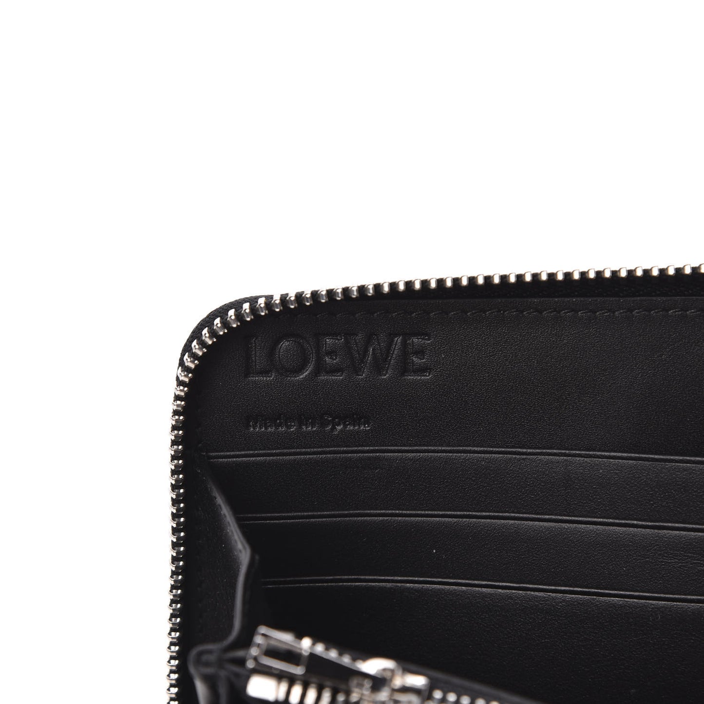 Calfskin Embossed Repeat Zip Wallet Black