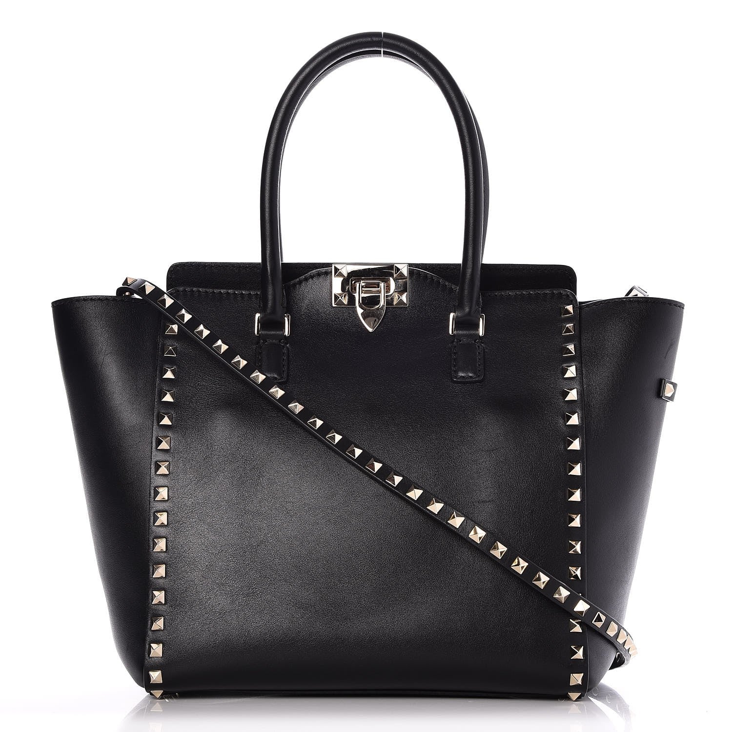 Valentino Garavani Vitello Rockstud Double Handle Tote Black 1 of 10