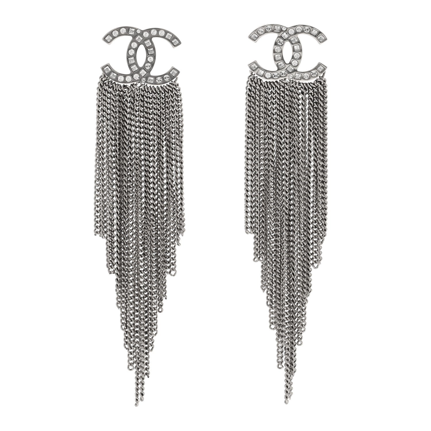 Chanel Baguette Crystal CC Chain Drop Earrings Silver 1 of 5