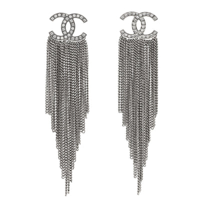 Chanel Baguette Crystal CC Chain Drop Earrings Silver 1 of 5