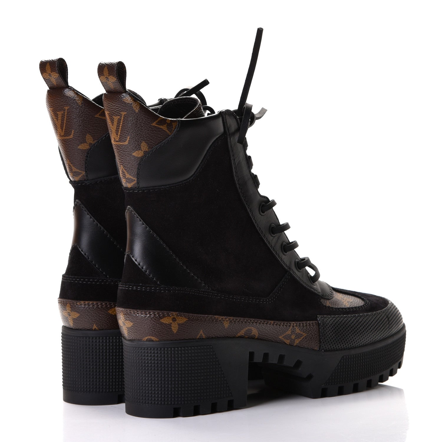 Louis Vuitton Suede Calfskin Monogram Laureate Platform Desert Boots 38 Black 4 of 6