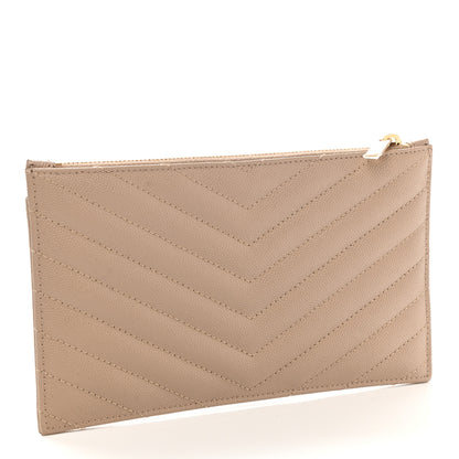 Saint Laurent Grain De Poudre Chevron Monogram Bill Pouch Dark Beige 3 of 7