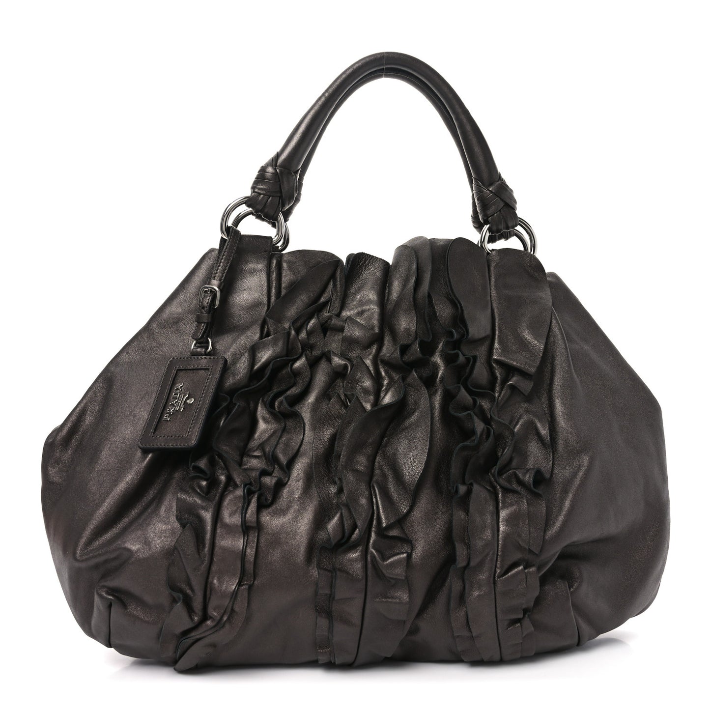 Metallic Nappa Ruffle Hobo Grafite Mordore