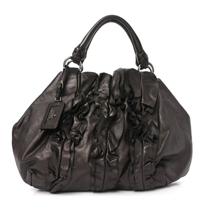 Prada Metallic Nappa Ruffle Hobo Grafite Mordore 1 of 9