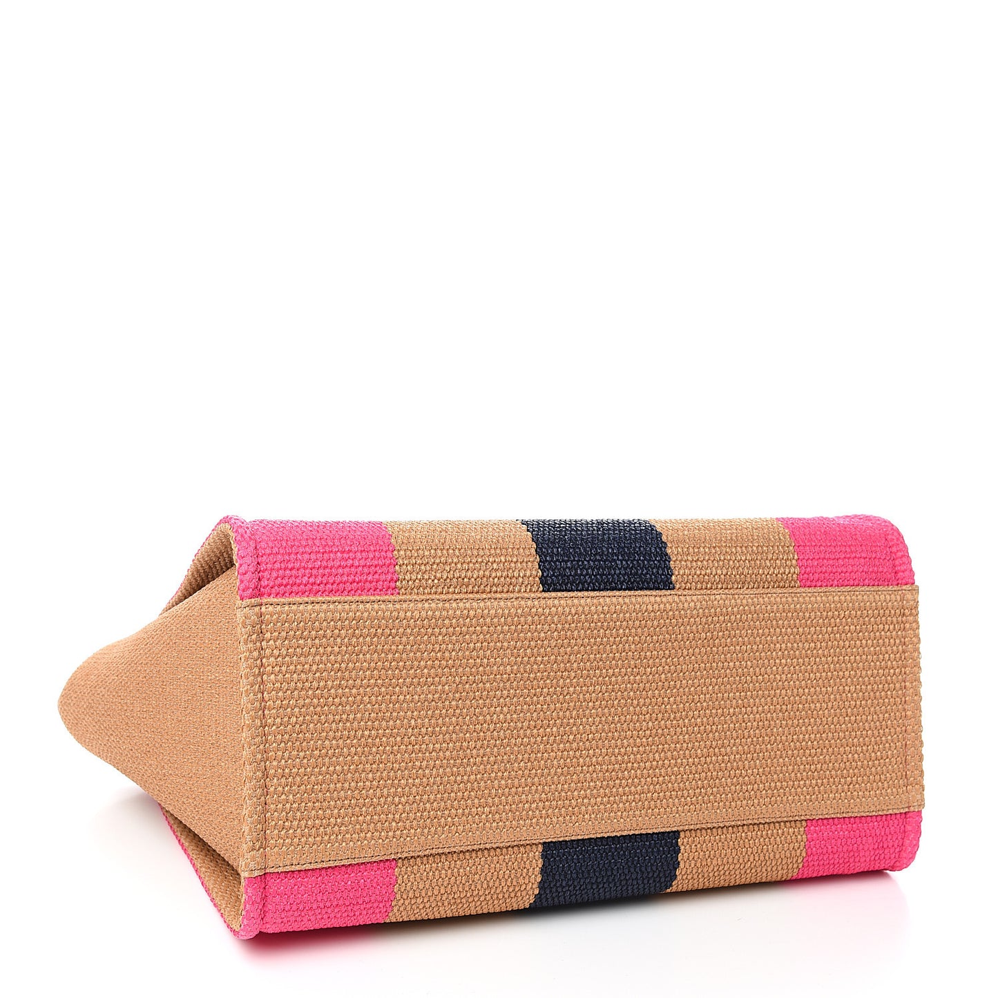 Straw Raffia Calfskin Striped Medium Deauville Tote Dark Beige Fuchsia Navy Blue