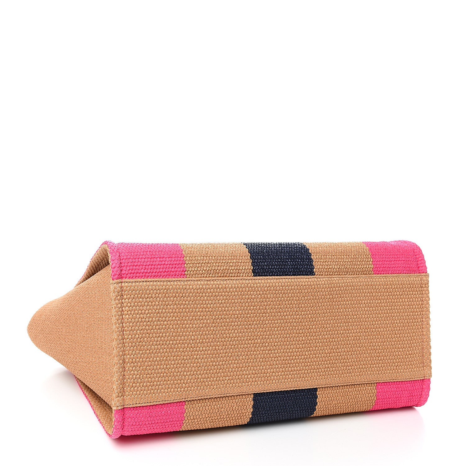 Chanel Straw Raffia Calfskin Striped Medium Deauville Tote Dark Beige Fuchsia Navy Blue 3 of 10