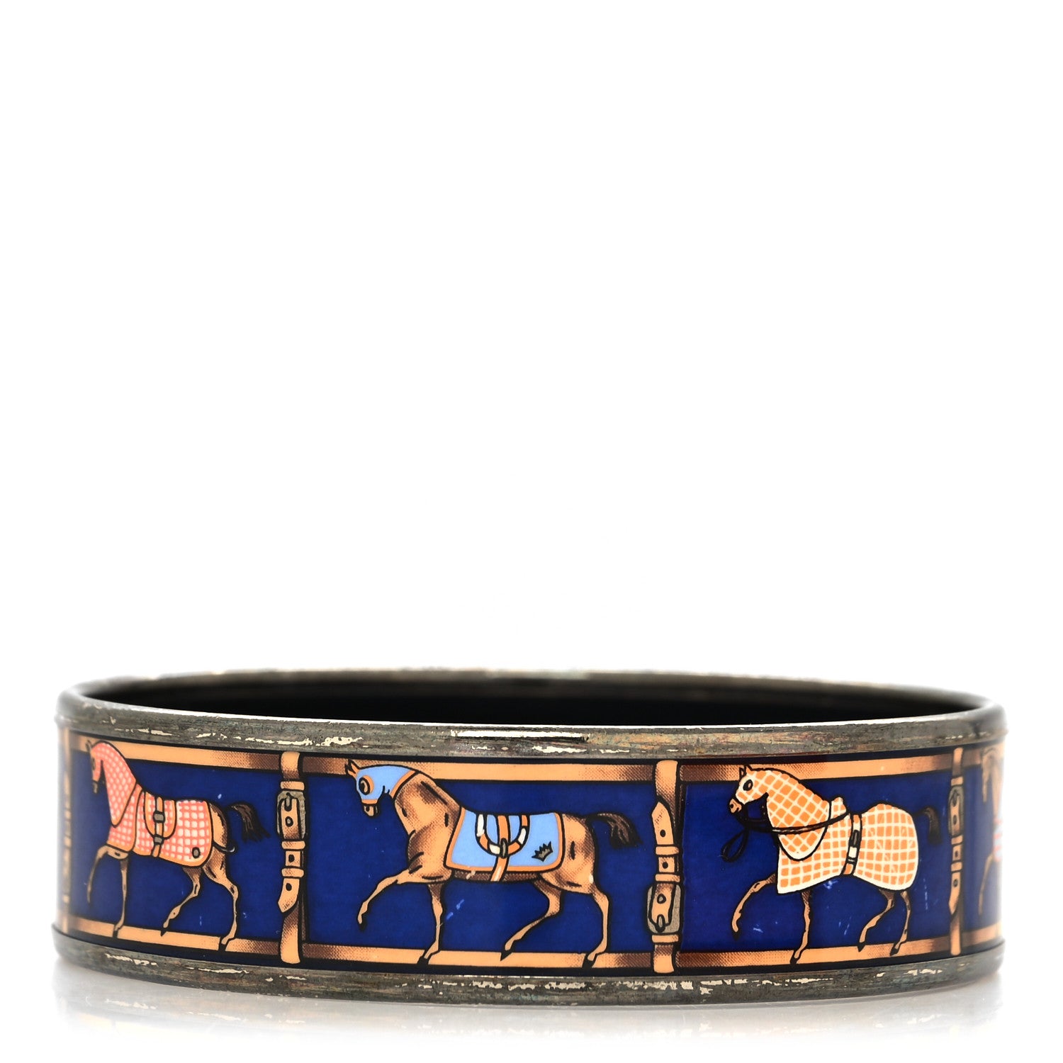 Hermes Enamel Printed Horse Riding Motif Wide Bracelet 65 3 of 6